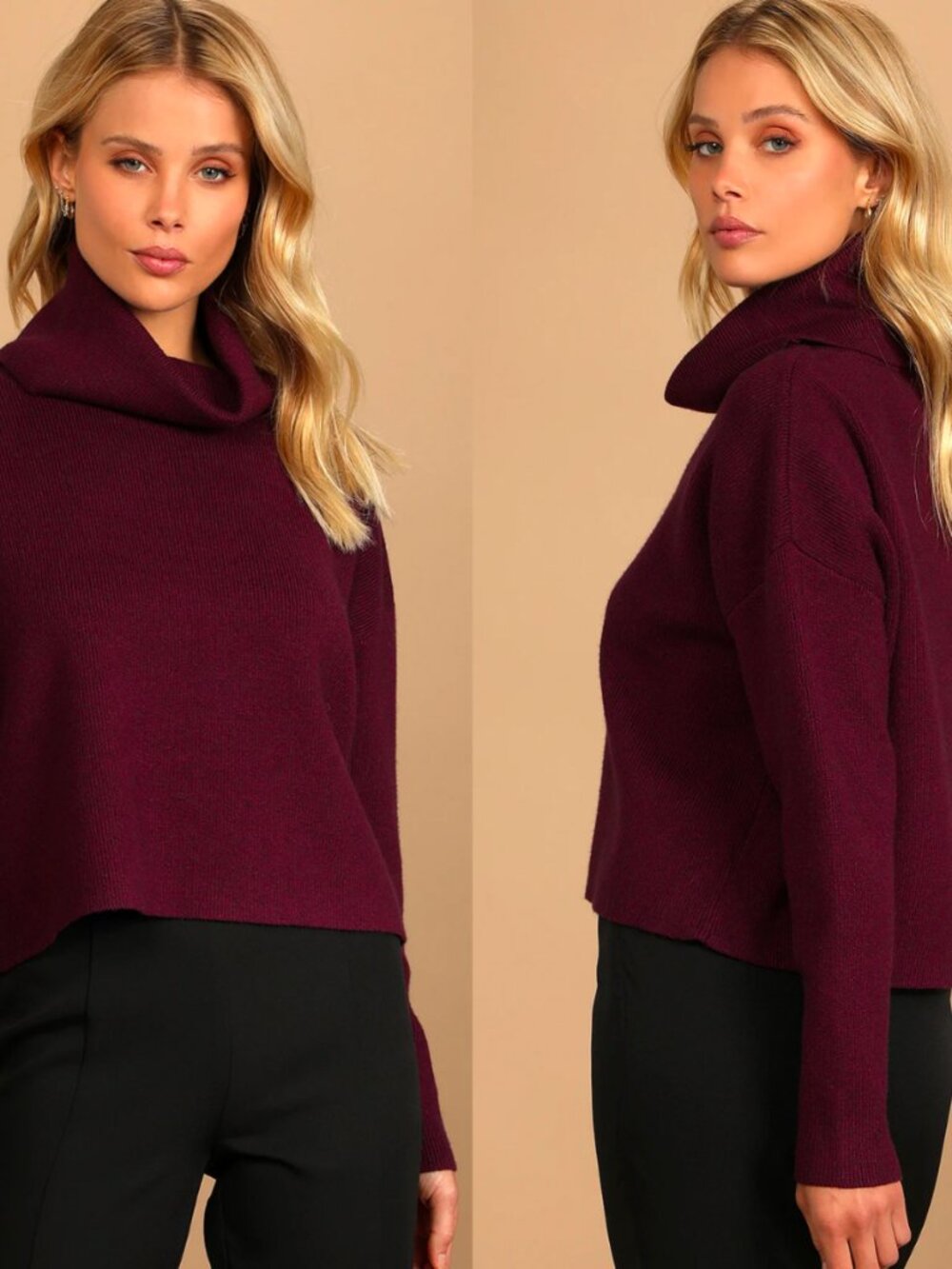 NEW LULUS Let's Cuddle Plum Purple Cowl Neck Sweater Size XS